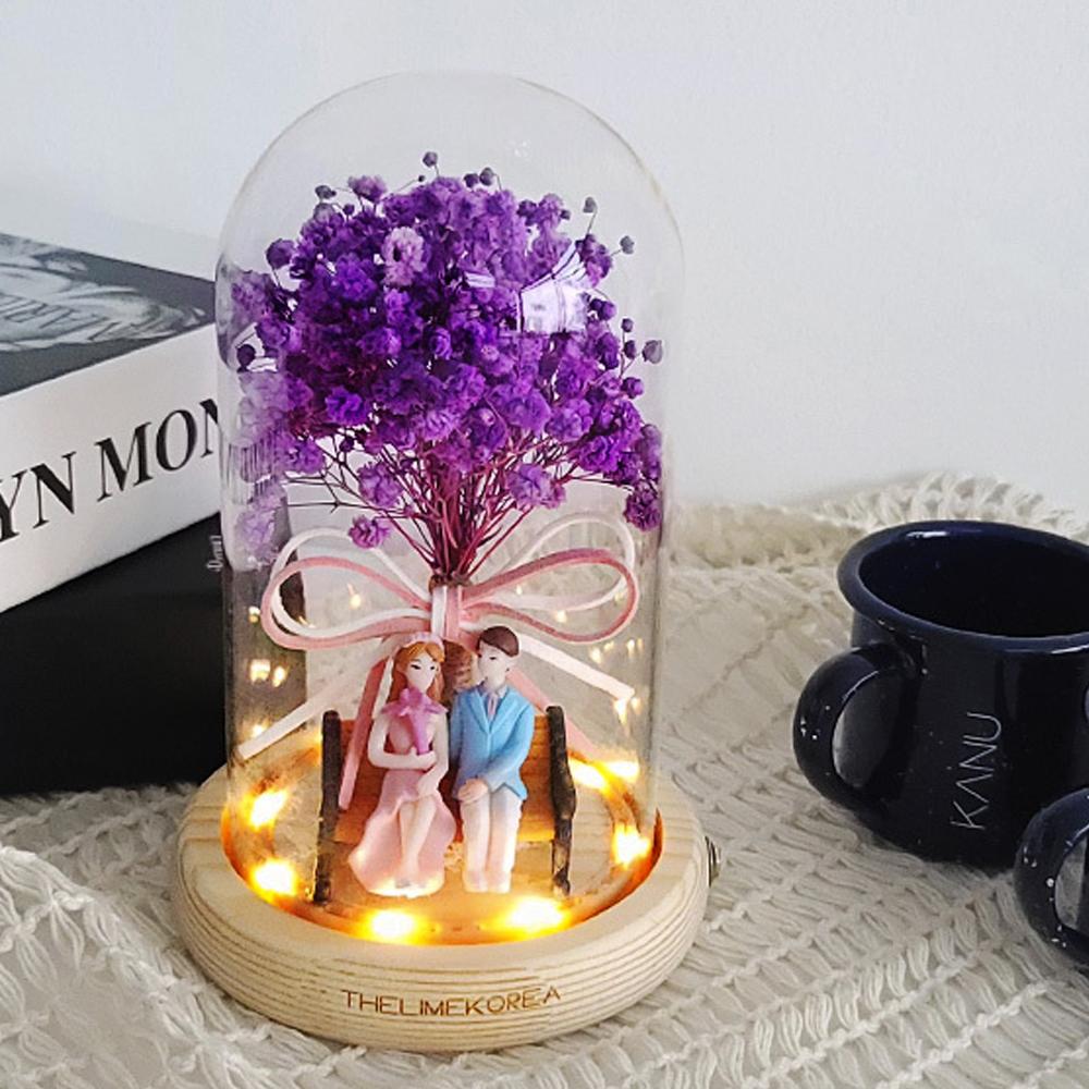 LED Fog Couple Glass Dome Mood Lamp Lovely Figure Fog Flower